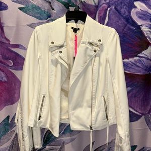 Faux leather fringe jacket, cream, size x-small, new with tags, never worn